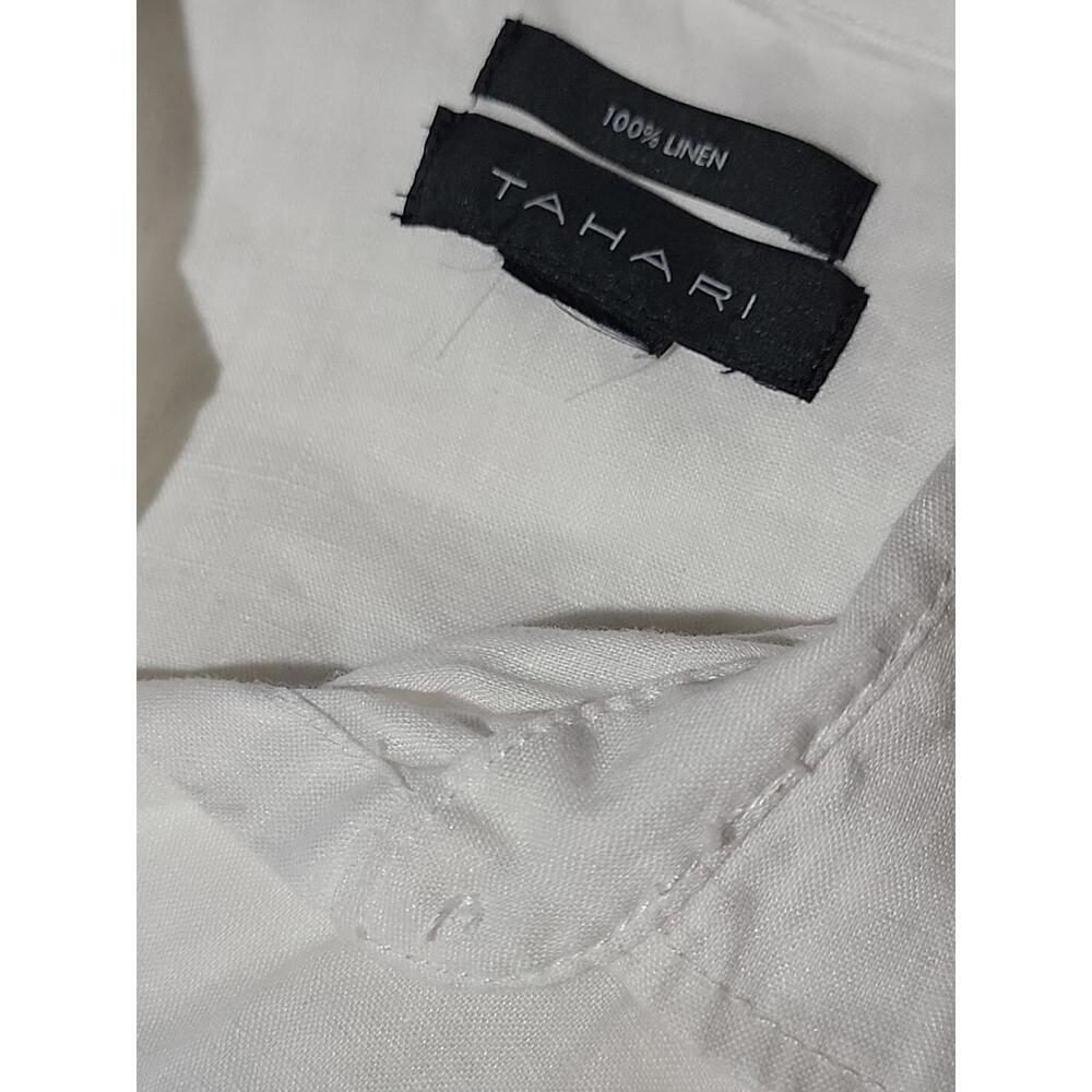 Tahari 100% Linen White Size M Roll-tab Sleeves Button Down Shirt Tunic Top #C - Picture 9 of 12